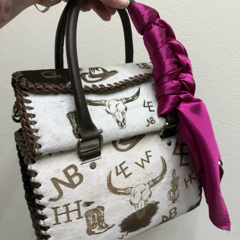 Western Branded Leather-Cowhide Speedy Bag with Matching Wallet
