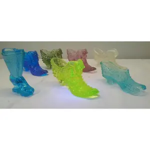 Fenton Hobnail Uranium Glass Cat Head Slipper Opalescent Mixed Lot (7 Pieces)
