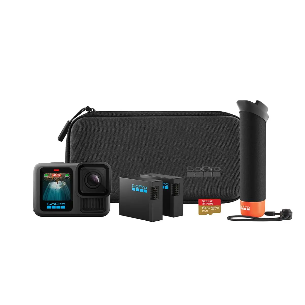 GoPro HERO13 Black Action Camera Accessory Bundle with Audio Enhancement, Bluetooth Compatibility, Magnetic Mount, Water-Proof Design, Charging Cable, Recording Capability, Automatic Functions, LCD Display, Lock Feature
