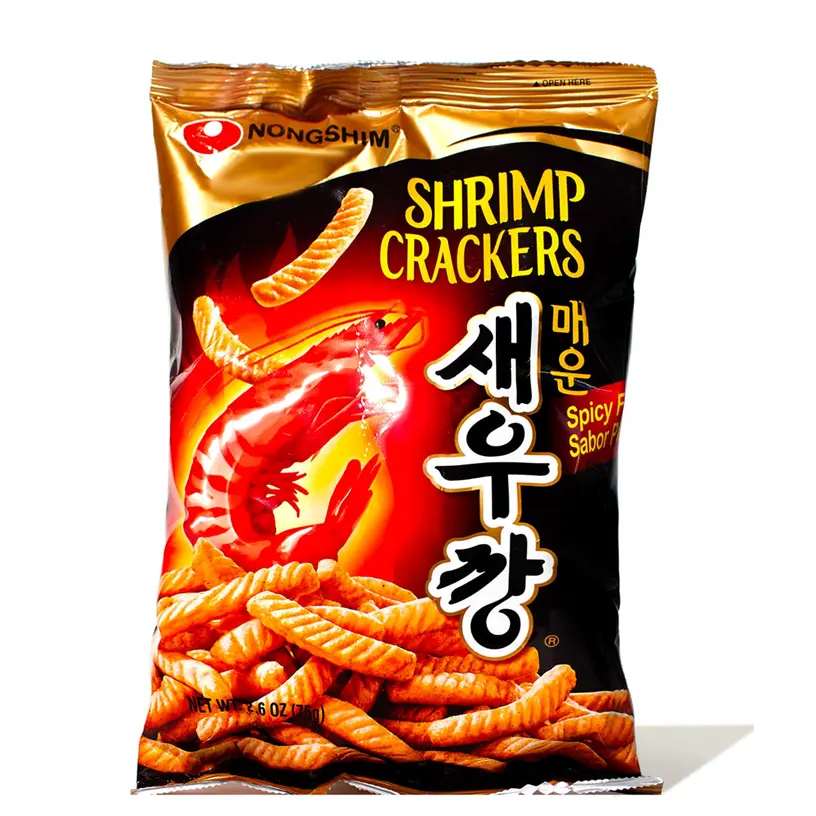 Nongshim Traditional Spicy Crispy Shrimp Crackers, 2.65oz Savory Puffed Asian Snacks, Crispy Crackers for On-the-Go Munching