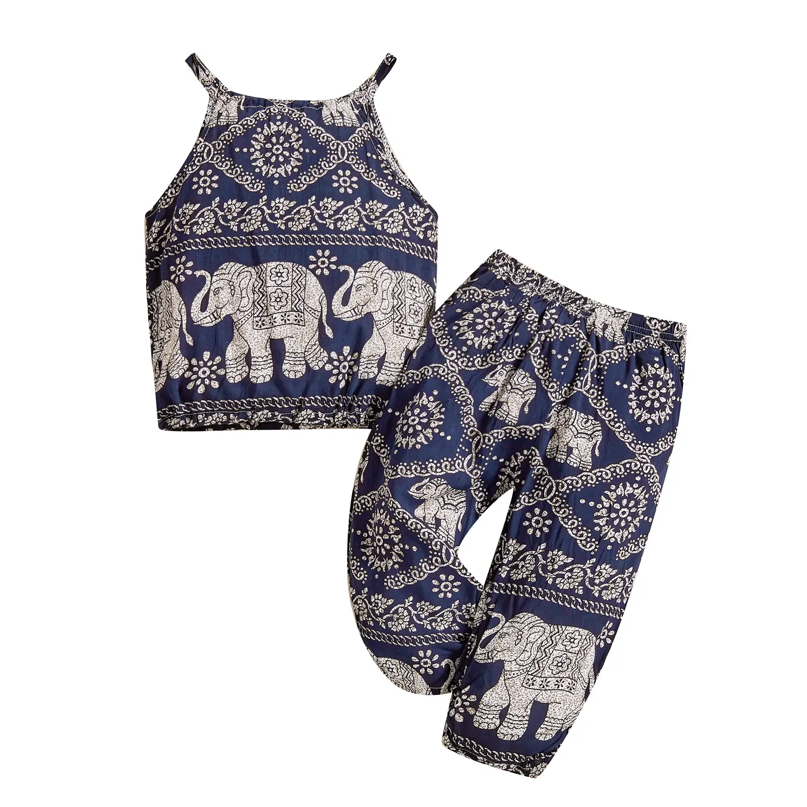 Little Girl Elephant Summer Outfits Vest Pants Clothes 3T 4T 5T 6T 7T Cute Elephant Vest Top Lounge Pants Sets
