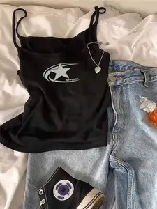 🔥Y2K Star Graphic Cami Top | Adjustable Straps | Slim Fit Crop Tank | MFPSHIF Streetwear | Womenswear | Coquette Grunge Outfit | TikTok Viral Top | Casual | Trendy 2026 Summer Essential ✨