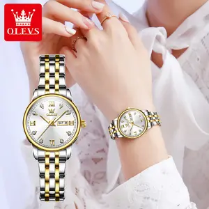 OLEVS brand watch women's niche light luxury fashion genuine dual calendar quartz watch luminous waterproof 5525 Rhinestones Decor Wristwatch