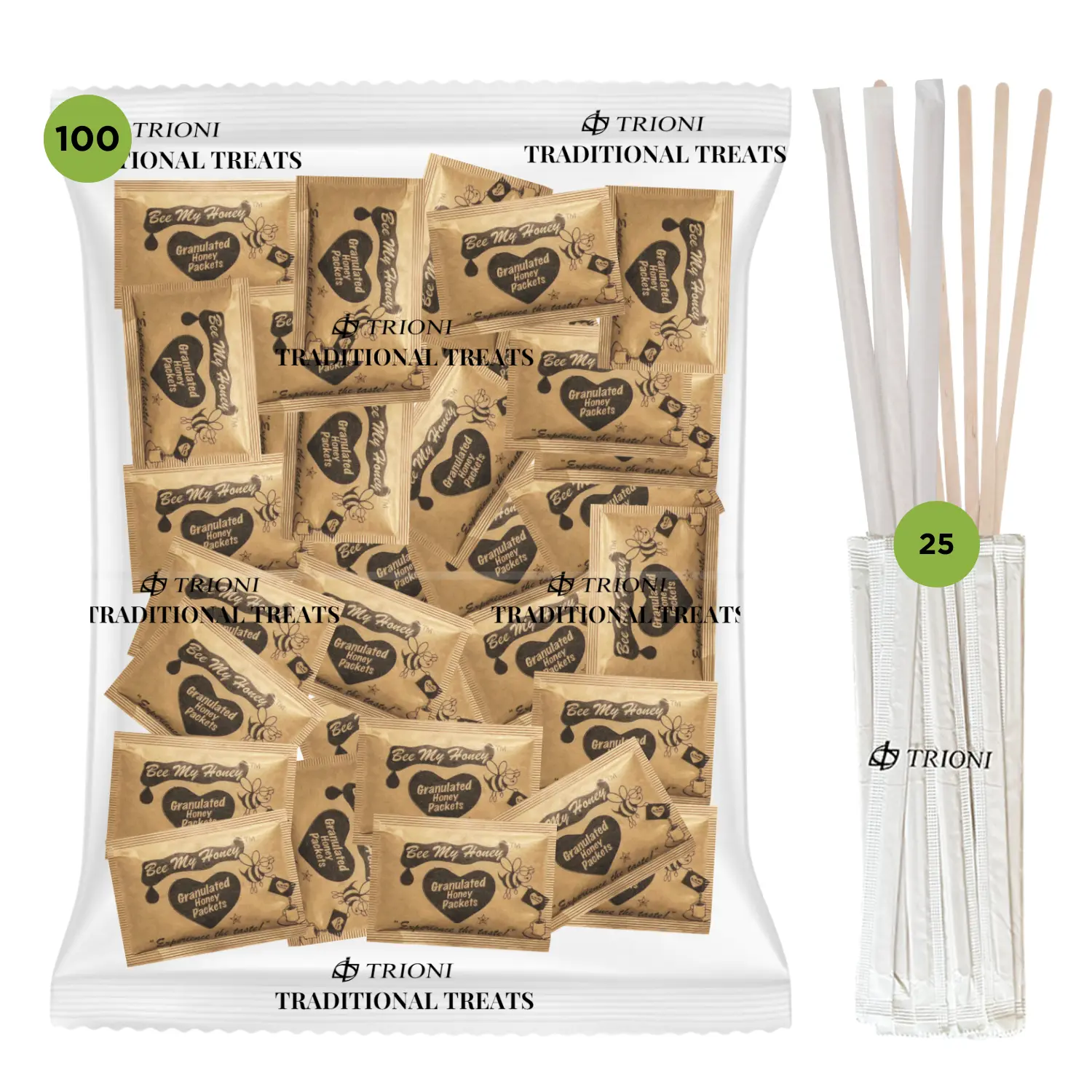 Natural Flavor Single-Serve Honey Packets Coffee Sweetener with Coffee Stirrers - 75 ct & 125 ct Options