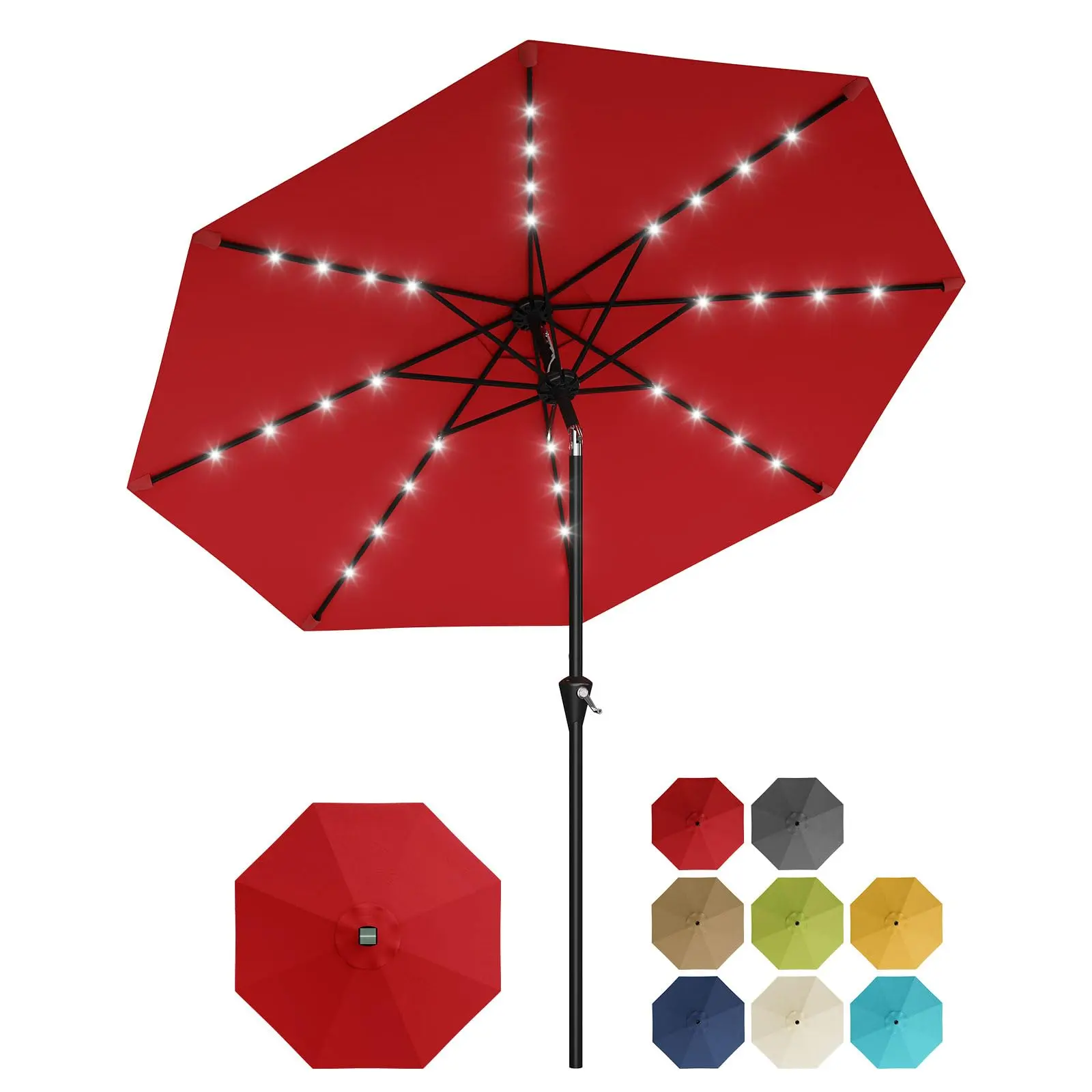 10FT Solar Umbrella 32 LED Lighted ,Patio Umbrella Table Market Umbrella with Tilt and Crank Lift ,Outdoor Market Solar Umbrellas for Garden, Deck, Backyard, Pool and Beach,summerwins summergarden,outdoorfurnitureset,home decor,camping essentials