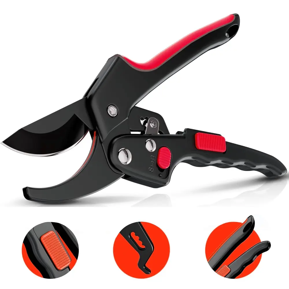 Heavy-Duty Ratchet Pruning Shears, 3x Increased Cutting Power, Ideal for Weak Hands & Arthritis, 8-Inch Anvil Clippers with Sharp Blades