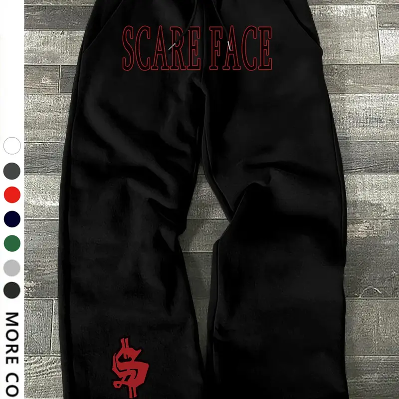 Men's Casual Sporty Long Pants, Dollar Sign & Letter Pattern Print, Drawstring Wide Leg, Loose-Fitting, All Seasons Wear, Casual Sporty Trousers, Letter Print Sweatpants, Graphic Print Sweatpants
