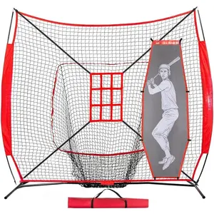 7'X7' Baseball Softball Practice Net,Pitching Net,Batting Net,with Baseball Tee,Bonus Strike Zone and Bow Frame,for Hitting,Pitching, Catching