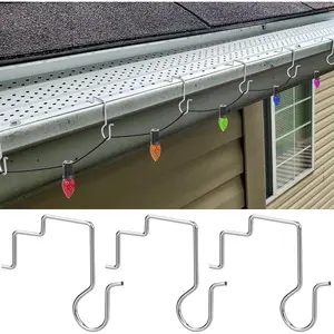 60 Pcs Christmas Gutter Light Hooks, Stainless Steel Gutter Clips, Outdoor Mesh Light Hanger Hook for Xmas Halloween Holiday Party Hanging Decoration