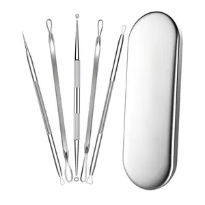 Stainless Steel Blackhead Remover Kit, Acne Pimple Comedone Extractor & Popper Tool for Blemish Whitehead Zit Treatment with Metal Case