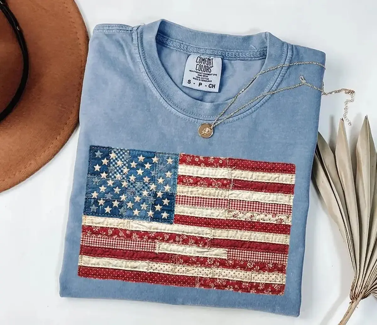 Comfort Colors Retro American Flag T-Shirt Patchwork USA Graphic Tee Patriotic 4th of July Shirt Independence Day Print Tee, Andrew Clothings