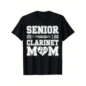 Men's Classic Clarinet Band Theme Print Soft T-Shirt - 2026 Senior Year Gift, Round Neck Short-Sleeve Breathable Casual Top, Machine-Washable Menswear for Band Performances, Tshirt