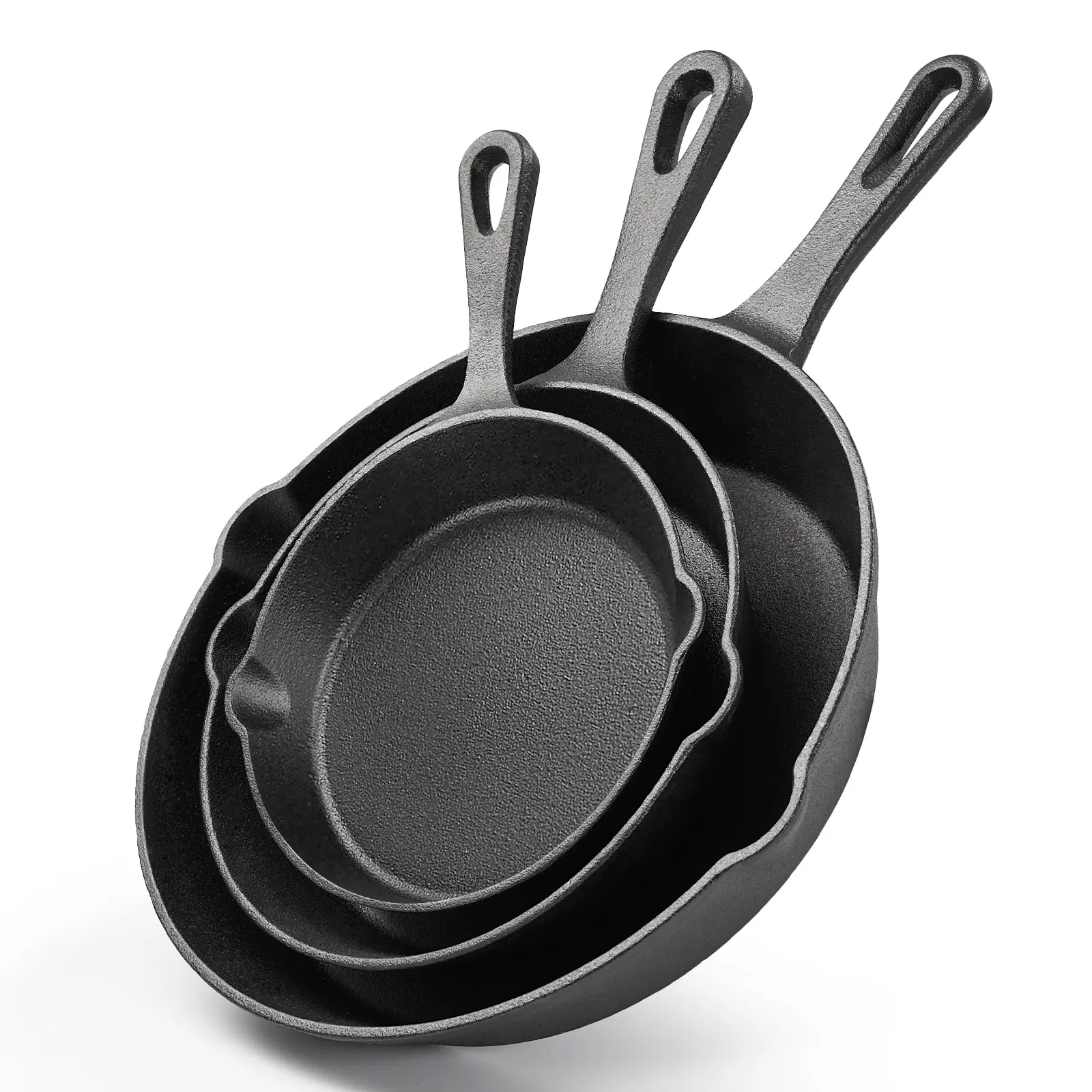 3-Piece Pre-Seasoned Cast Iron Skillet Set - Anti-Stick Frying Pans, Heavy-Duty Cookware, Oven & Stove Safe, All Cooktops Compatible, Seasoned Cast Iron Pans & Woks, Anti Stick Pans & Woks