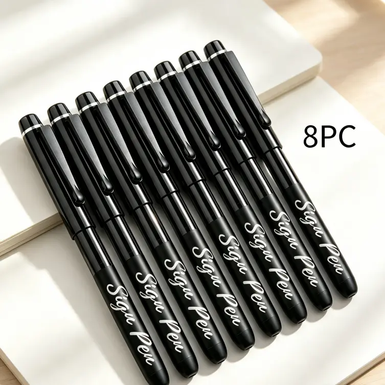 Black 1.0mm Tip Liquid Ink Sign Pens 8 Pack, Smooth Writing Quick Dry Fineliner Markers Suitable for Note Taking and Signatures