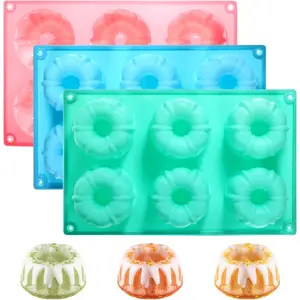 3 Pack Mini Cake Pans for Baking, Silicone Small Cake Pan Moldes Para Gelatinas, 6 Cavity Nonstick Mini Cheesecake Pans, Jello Molds Silicone Donut Pan for Baking Cupcakes Chocolate (3 Colors)