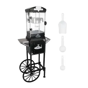 Popcorn Maker Machine with Cart Wheels 10 Oz Kettle Home Theater Popcorn Maker Black for Commercial Home Movie Theater Easy Operation Large Kettle Portable Design