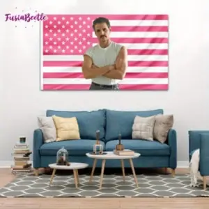1pc Funny Pedro Pascal Angry Pink American Flag-like Tapestry - Bold Pink & star design, Large  Celebrity Wall Hanging for Dorm, Home, Office Decor - Easy Hang Fabric Poster with Grommets - Perfect Gift for The Crown, Master of None Fans,