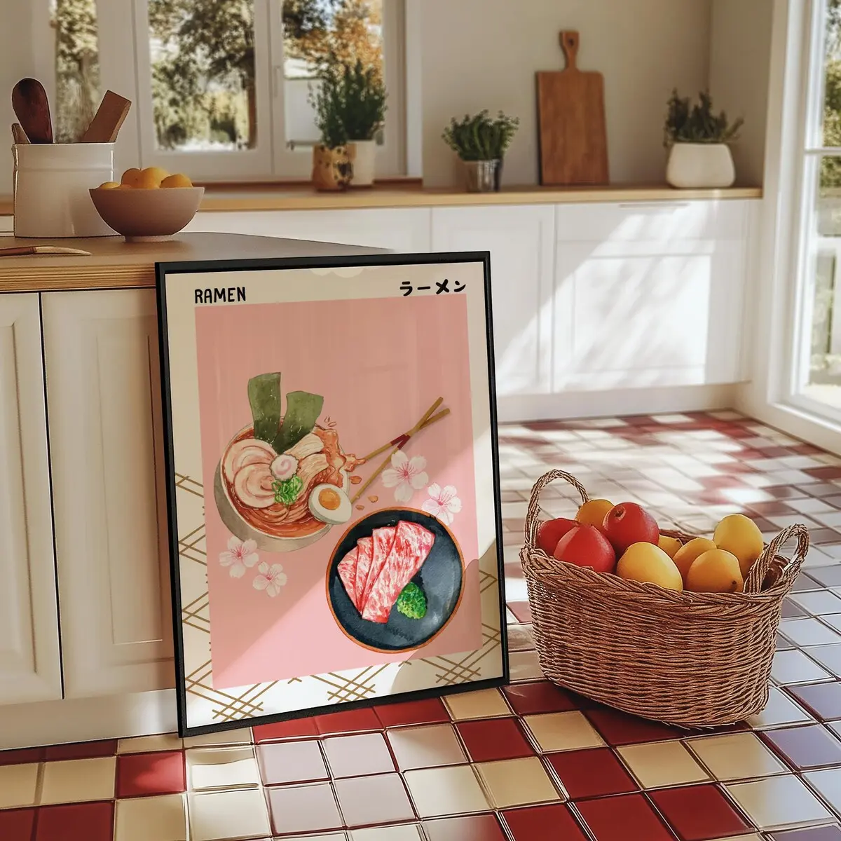 Ramen Poster, Noodle Poster, Kitchen Artwork, Japanese Writing Art, Asian Food Poster, Dinning Room Decor, Sakura Painting, Unframed