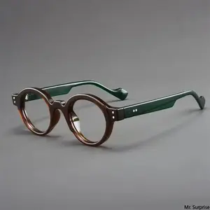 Unisex Retro Small Round Frame Glasses - Color Block Rice Grain Pattern, Anti-Blue Light, Lightweight Non-Prescription Eyewear for Women, Fashion Decorative Frames for Daily Work & Study