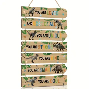 7pcs Colorful Dinosaur Wooden Wall Art Sign [Colorful Dinosaur Art] | "You Are Loved, Unique, Strong, Kind, Smart, Cool" - Perfect for Home, Bedroom, Game Room, Nursery, Classroom Decor, Dinosaur Decor, Dinosaur Themed Design