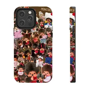 Cute Retro Monchhichi Monkey Phone Case, Full Pattern Aesthetic Tough Cover For iPhone 11-17 Pro Max/Plus & Samsung Galaxy S23-S25