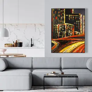 Begin Home Decor C1FC3648P9X4FU 36 x 48 in. Lively City By Night - Contemporary Yellow Framed Canvas Decor