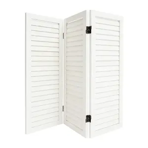 3-Panel Foldable Room Divider with Shutter Design, White Paulownia Wood Privacy Screen, No Assembly Required Space Saving Partition for Living Room Bedroom Dressing Room Home Office