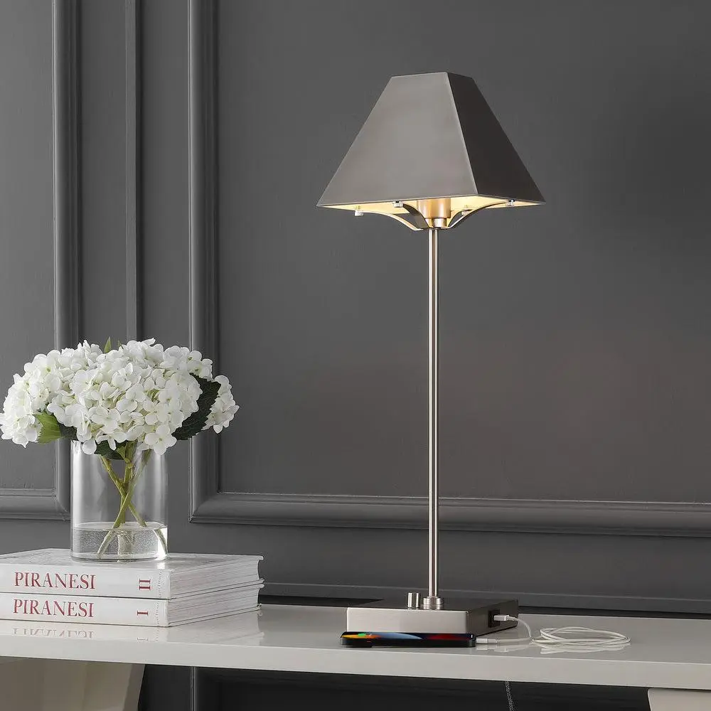 JONATHAN Y Ruthen Industrial Style Iron Pyramid Bedside LED Table Lamp with USB Charging Port - Indoor Lighting, Home Decor Light, Ambient LED Lamps, Artistic Design Bases & Shades for Bedroom, Living Room, Dorms
