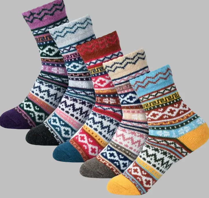 Women's Warm Thickened Cashmere Sleeping Socks in Multicolor - 5 Pairs Soft Knit Design for Comfort, Soft Knit Design for Comfort