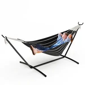 [NEW PRODUCT - FLASH SALE] Garvee Chasm 450 Lbs Double Hammock with Space-Saving Collapsible Steel Stand for 2 Person - Heavy Duty Portable Indoor Outdoor Hammock, Carry Bag Included - Ideal for Garden, Camping, Beach
