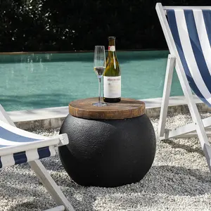 Outdoor Indoor 17" End Tables for Patio,  Decorative Garden Stool Wooden-Look Top Concrete Side Table for Livingroom Bedroom, Garden, Backyard