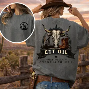 Ship within 24 hours CTT Oil Exploration & Cattle 2side T-Shirt Oilfield Ranch Graphic Landman 2side Tee Unisex Casual Tops Soft Cotton Vintage Streetwear