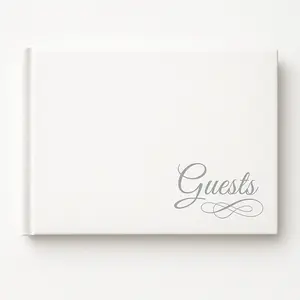 Elegant White Guest Book with Silver Detail for Weddings