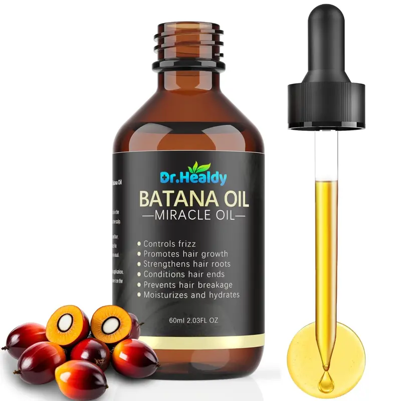 Batana Oil Leave-in treatments, 100% Pure & Unrefined for Hair Growth - Deep Repair Dry Damaged Hair, Reduce Frizz & Split Ends, Nourish Scalp with Omega 9 & Vitamin E, for All Hair Types (60ml 2.03Fl.Oz)