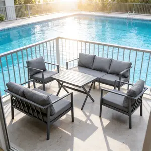 Premium Aluminum Patio Furniture Set Outdoor Conversation Sofa with Thick Waterproof Cushions, Rust-Proof Metal Frame & Coffee Table