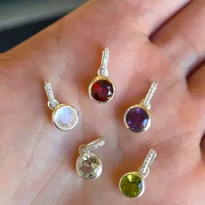 Assorted Gemstone Sterling Silver Pendants with CZ bail