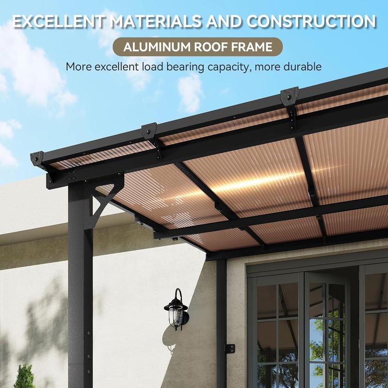 Aoxun 8’x10’ Gazebo Wall Mounted Pergola for Outdoor Patio, Decks, Backyard - Heavy Duty Awnings, Black, Clearance