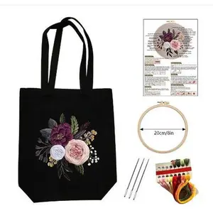 Embroidery Set Adult, Embroidery Kit, Embroidery Set for Beginners, Creative Set for Adults, Including Canvas Bag with Flower Pattern, Instructions, Embroidery Frame, Color Threads and Needle