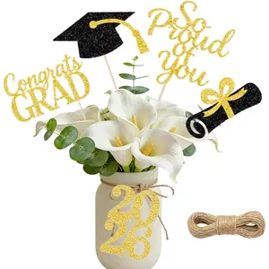 20-Pack Double Sided 2026 Graduation Party Centerpiece Sticks with 32.8ft Twine - Class of 2026 Graduation Decorations, DIY Table & Cake Topper Decor ()