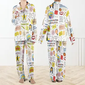 Unwind Studio Hamilton Musical Pajama Set for Women Broadway Theater Sleepwear Funny Quote Loungewear Colorful PJs Gift for Musical Fans 100% Polyester Herringbone Satin Smooth Satin Sheen Elastic Waist Shorts Elegant Hem Details - Womenswear
