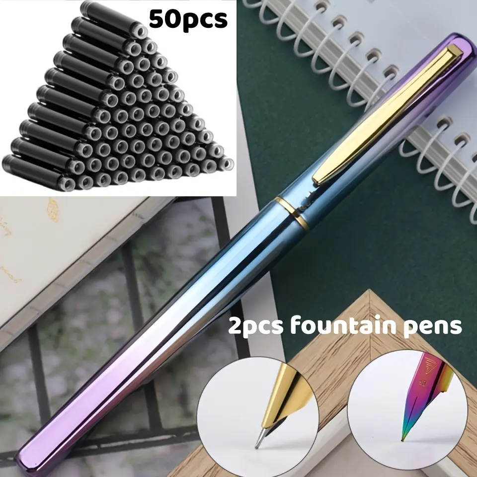 2 purple pens + 50 black ink cartridges