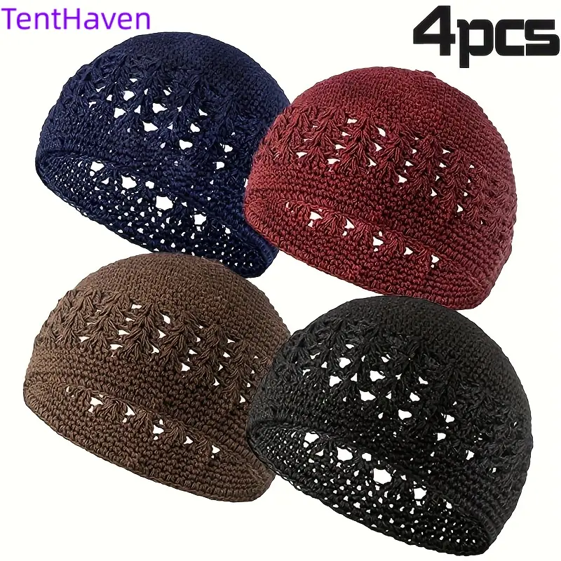 4-Pack Solid Color Wheat Ear Knit Beanies for Men & Women, Thick Preppy Universal Fit, Soft & Stretchy for Daily Casual Wear, Stretch