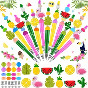 Hawaii Beadable Pens, Plastic Bead Pens with 12 count  Beads Cactus  Watermelon for Summer Gifts School Office Supplies