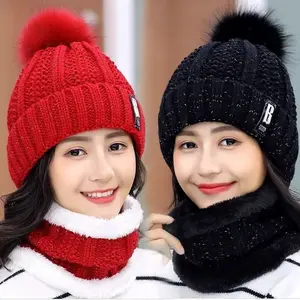 Spring Winter Female Hat Set Warm Beanies and Scarves for Women Comfortable Soft Material Solid Yarn Fashionable Trendy Style