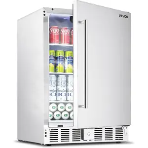 VEVOR 24 - Inch Indoor/Outdoor Beverage Refrigerator, 150 QT Freestanding or Undercounter Beverage Fridge, 180 Cans Built - in Beer Fridge with Stainless Steel Body for Residential Home Bar Commercial UseVEVOR Super Brand Day