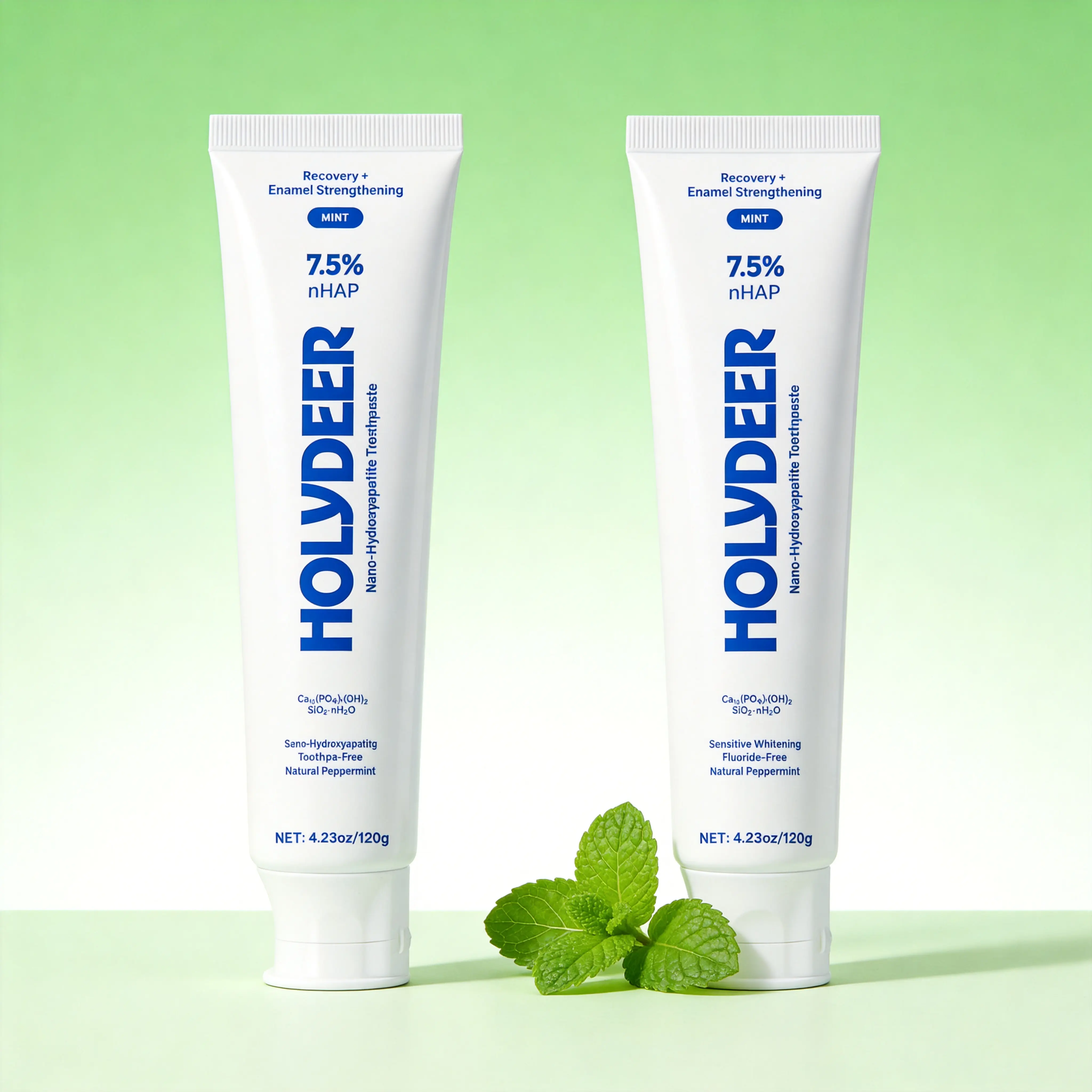 Holydeer Nano Hydroxyapatite Toothpaste 2 Pack - Fluoride-Free Enamel Repair, Sensitivity Relief & Gentle Whitening with Peppermint Freshness