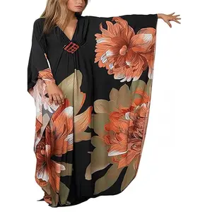 Women Plus Size Kaftan Maxi Dress – Batwing Sleeve Swimsuit Cover Up