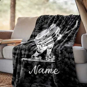 1 customizable hockey print flannel blanket, soft, warm and durable, perfect gift for sports fans and outdoor enthusiasts, suitable home furnishings