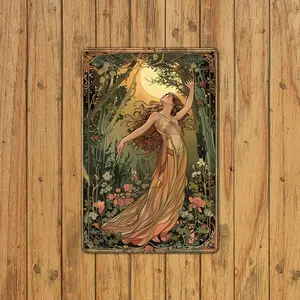 Vintage Garden Girl Metal Tin Wall Art - 8x12 Inches, Elegant Forest Scene with Flowing Dress Blooming Flowers, Perfect for Indoor/Outdoor Decor in Bedrooms, Restaurants, Bars, Cafes, Schools, and Garages, Ornaments Artistic