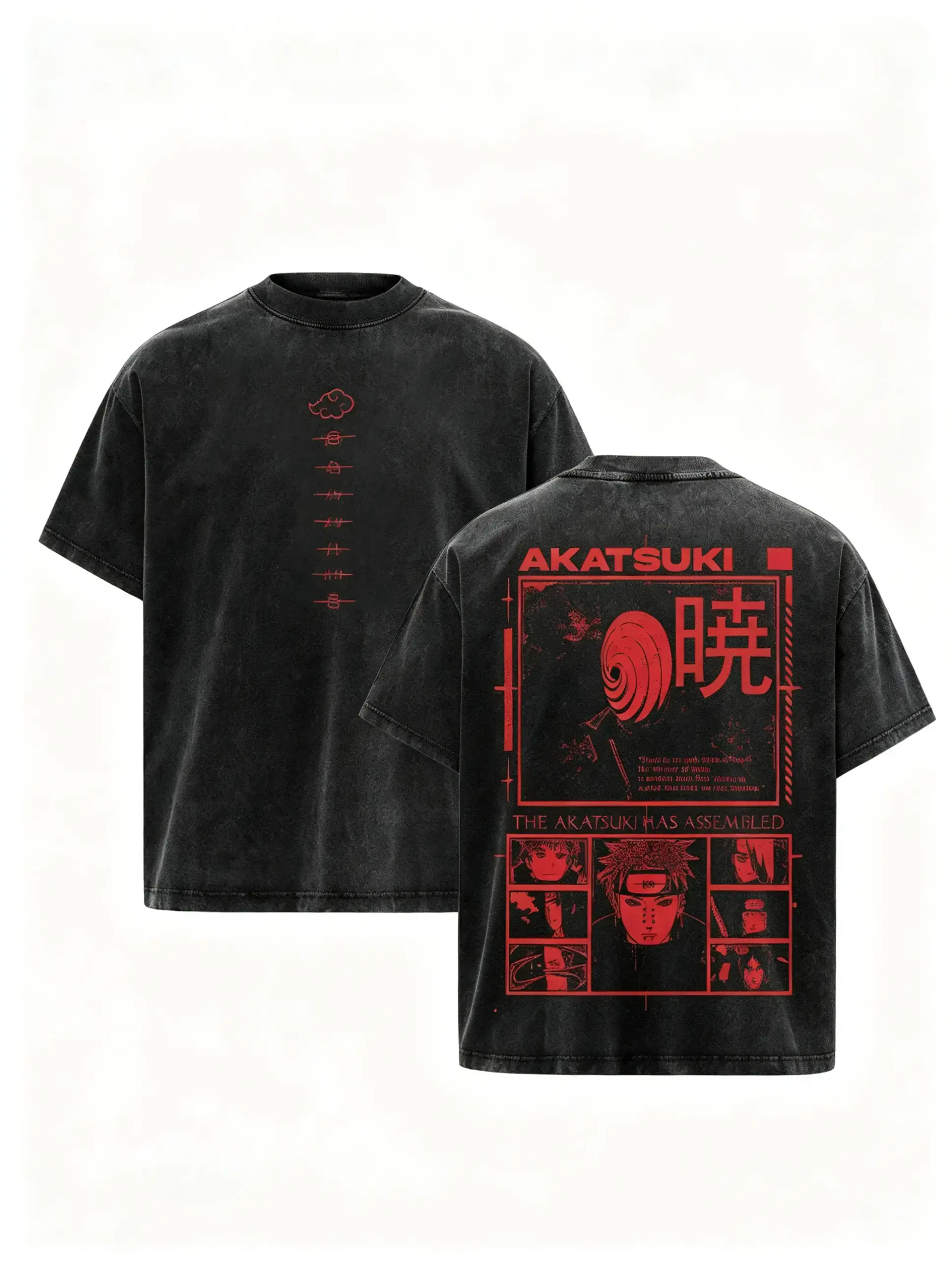 Acid Washed Akatsuki Graphic T-Shirt, Unisex Oversized Streetwear Tee, Casual Short-Sleeve Round Neck Top in 230gsm Premium Cotton, Tshirt, Shortsleeve, Cotton Graphic Tees, Prints